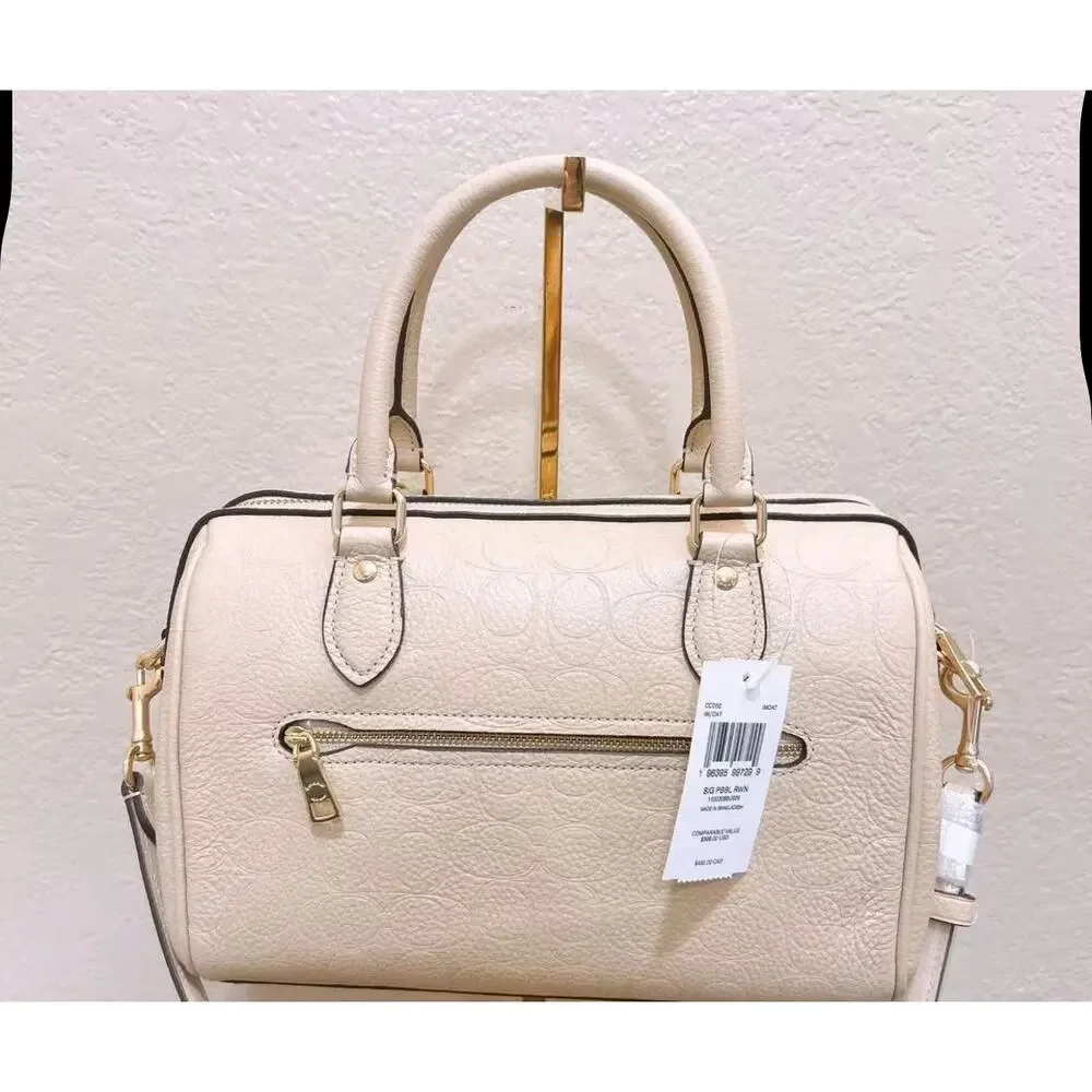 B16-001 NWT Coach Oat Signature Pebbled Leather Medium Rowan